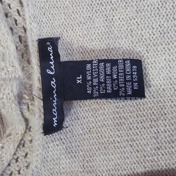 MARINA LUNA Tan Gold Angora Wool Twinkle Open Weave Cardigan - XL - Picture 2 of 11